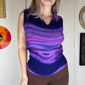 Vintage 90s Y2K E.K Designs Textured Purple Print Tank Sz M